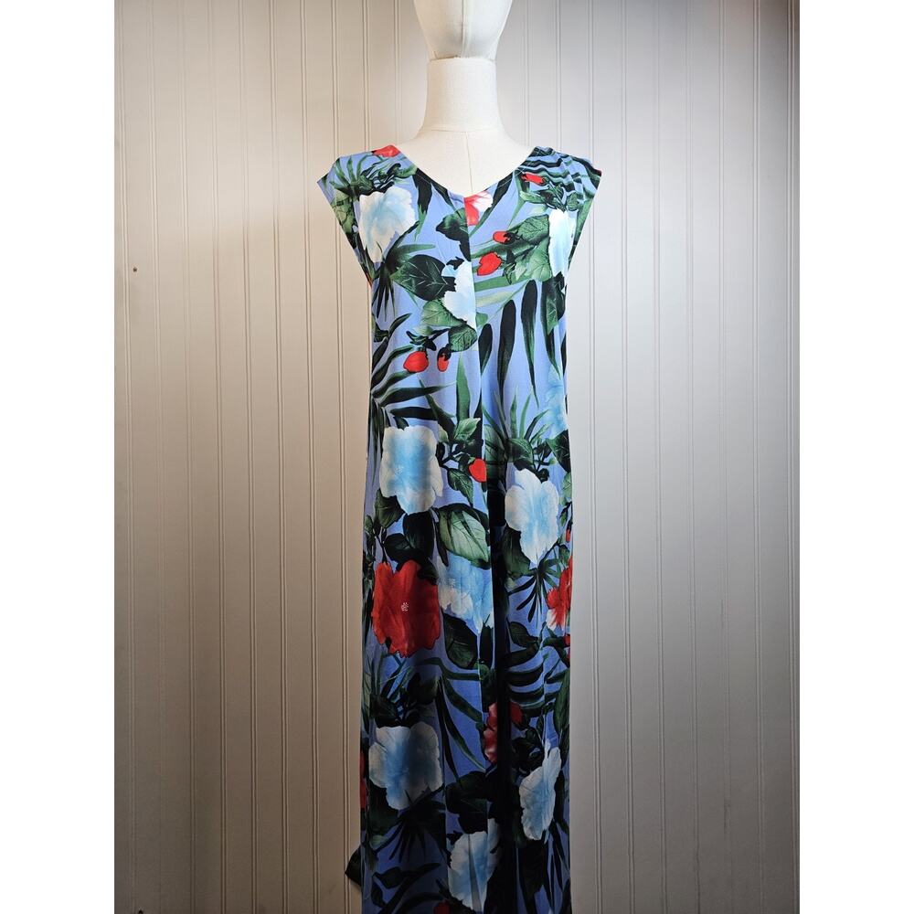 Stan Herman Silky Jersey Lounge Dress Hibiscus Women's Size 3X Tropical Hawaii